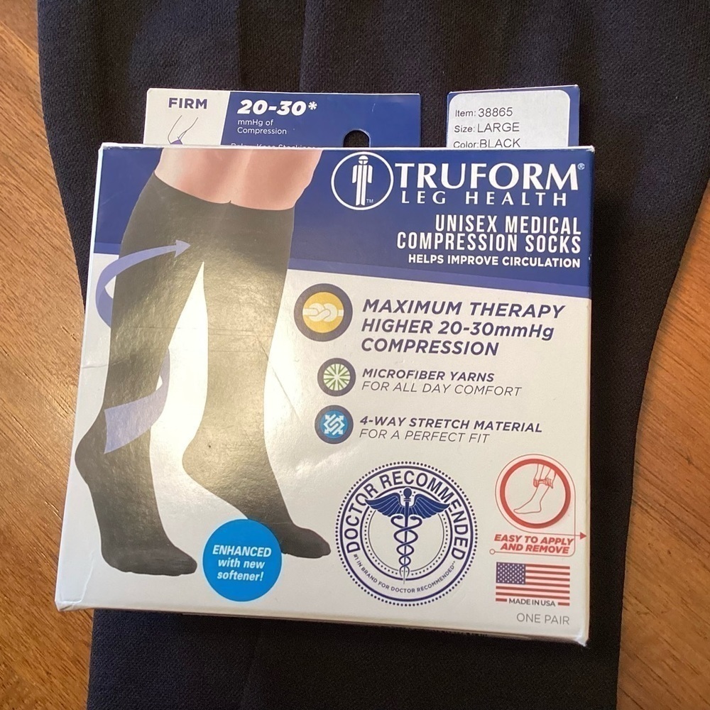 Truform 20-30 mmHg Firm Compression‎ Stockings Unisex Black Large, Below Knee